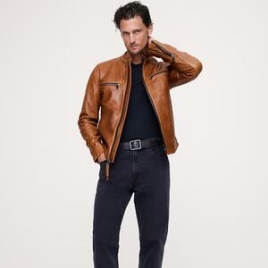 Banana Republic Mens Cognac Leather Moto Jacket NWT size Mens Small